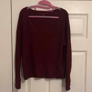 American Eagle Outfitters Women's Deep Red Long Sleeve Top